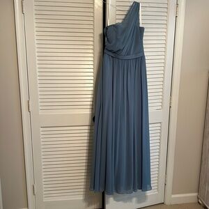 Brideside one shoulder blue bridesmaid dress